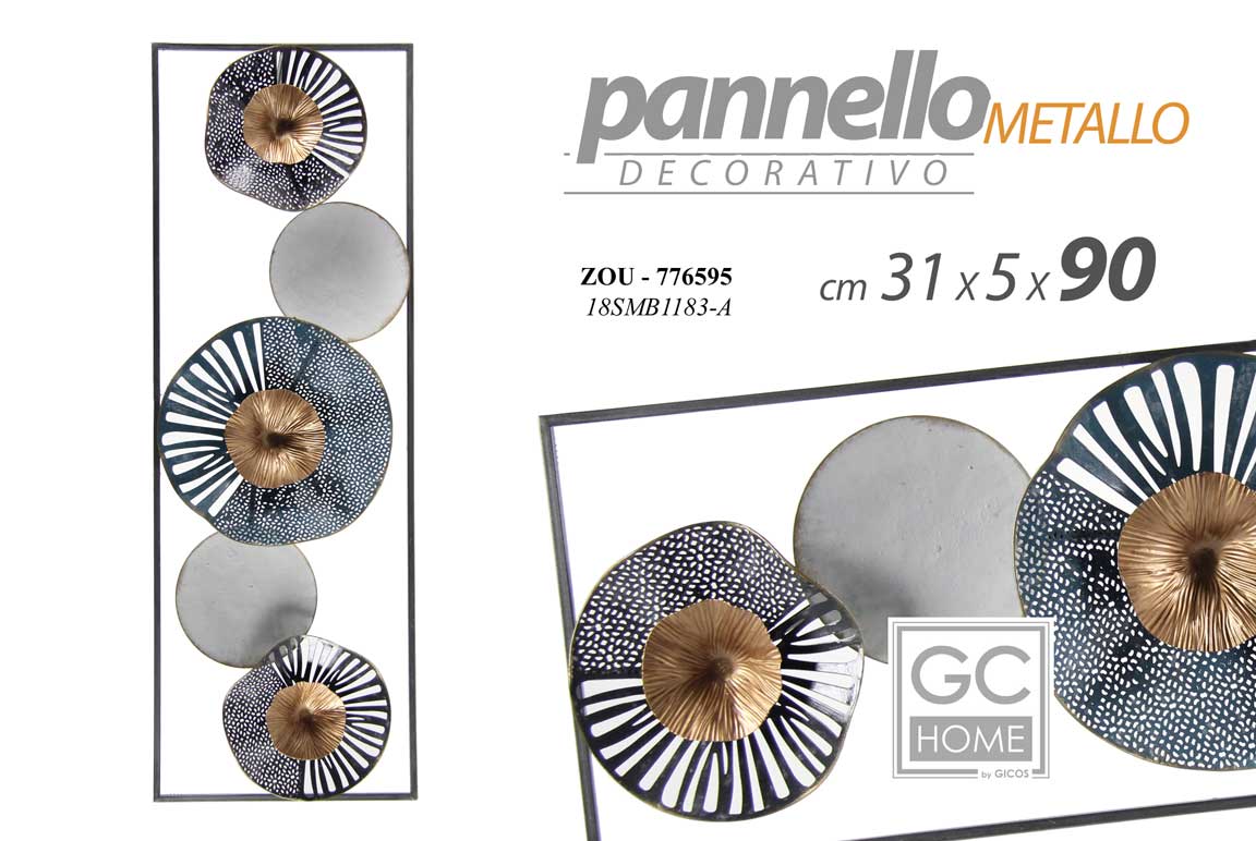 8025569776595 QUADRO METALLO PARETE PANNELLO DECORATIVO ARREDO BLU GRIGIO BRONZO FIORI 31*90*5 - immagine 1