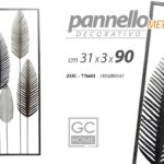 PANNELLO ARREDO IN METALLO PARETE QUADRO RILIEVO NERO GRIGIO FOGLIE FOGLIA 90*31