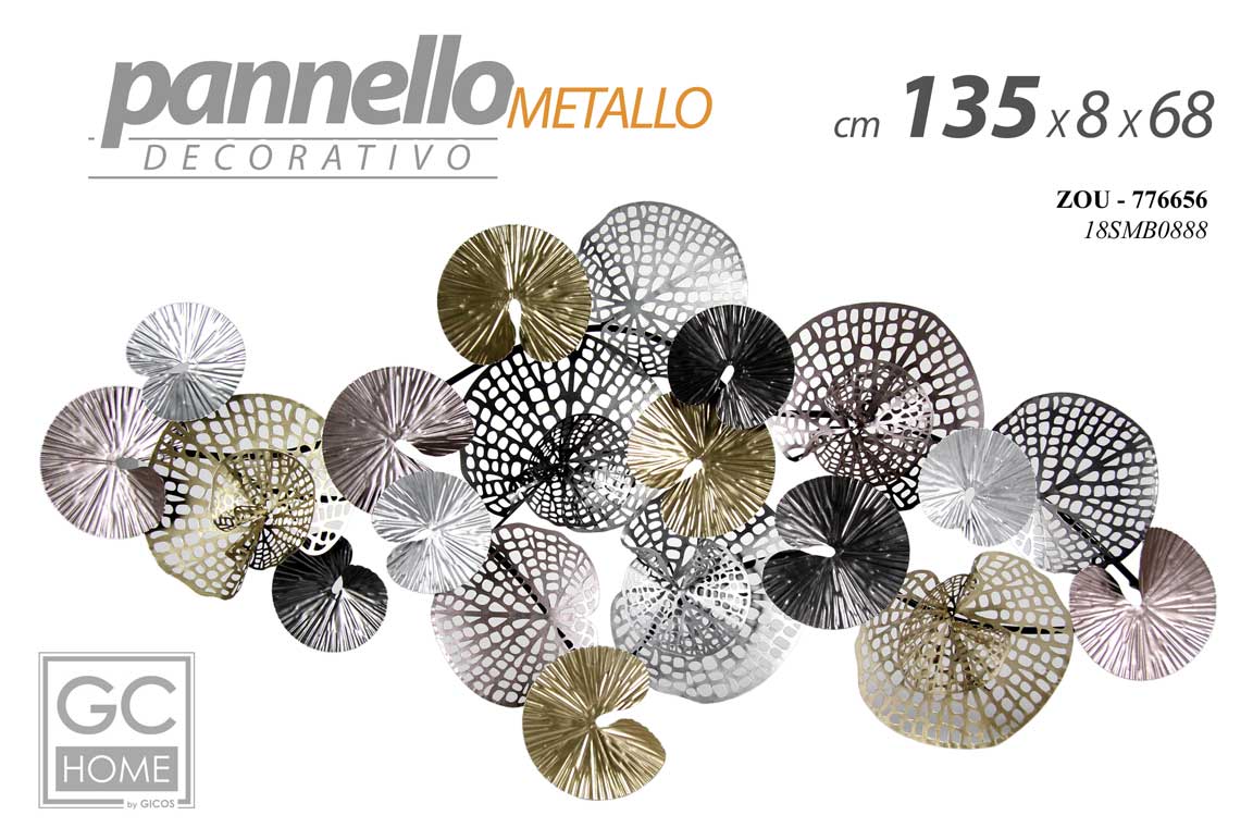 8025569776656 QUADRO METALLO PARETE PANNELLO DECORATIVO ARREDO DISCHI CERCHI FIORI 135*68*8 CM - immagine 1