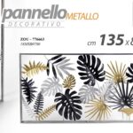 QUADRO METALLO PARETE PANNELLO DECORATIVO FOGLIE ORO ARGENTO NERO 135*69*8 cm