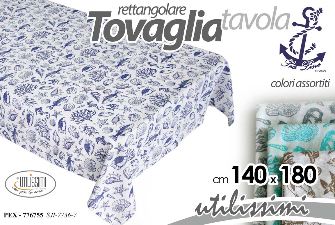 8025569776755 TOVAGLIA TAVOLA CUCINA MODERNA TESSUTO RETTANGOLARE MARE NAUTICO PESCI 140*180cm - immagine 1