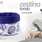 CESTINO PORTA PANE CUCINA MODERNO TONDO RIVESTIMENTO TESSUTO MARE 19*19 cm