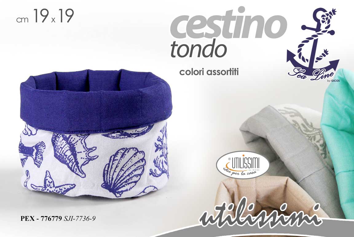 8025569776779 CESTINO PORTA PANE CUCINA MODERNO TONDO RIVESTIMENTO TESSUTO MARE 19*19 cm - immagine 1