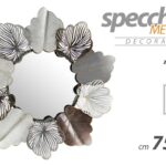 SPECCHIO DA PARETE METALLO TONDO SPECCHIERA CORNICE Moderno ARGENTO FOGLIE 75 cm