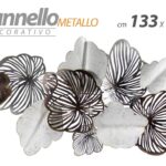QUADRO METALLO PARETE PANNELLO DECORATIVO FOGLIE ARGENTO MARRONE 133*69*12 CM