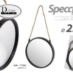 SPECCHIO 25 CM CON CORDA SPECCHIERA PARETE DA MURO APPESO TONDO MODERNO NERO