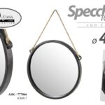 SPECCHIO 48 CM CON CORDA SPECCHIERA PARETE DA MURO APPESO TONDO MODERNO NERO
