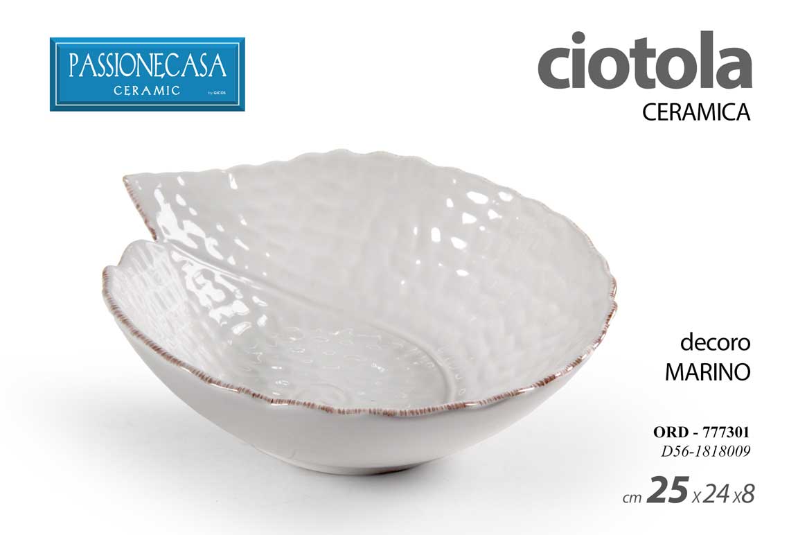8025569777301 Ciotola insalatiera buffet mare conchiglia ceramica bianca centrotavola 25x24x8 - immagine 1