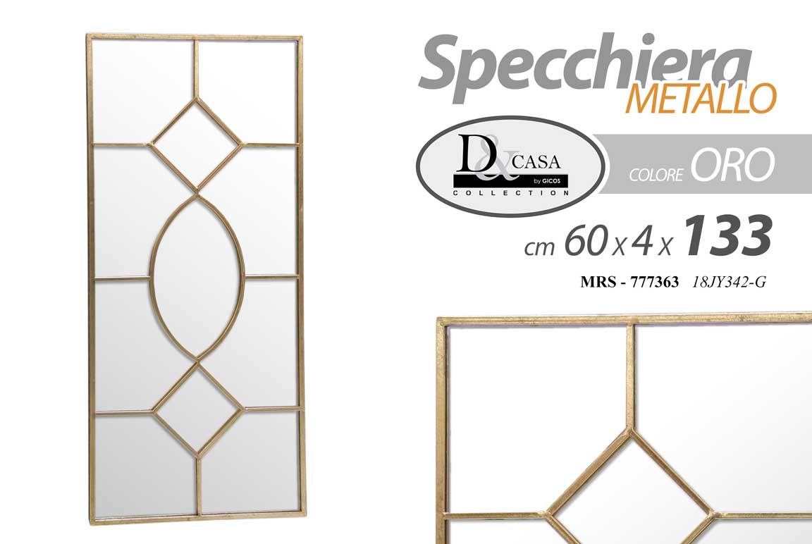 8025569777363 SPECCHIO DA PARETE METALLO SPECCHIERA ORO RETTANGOLARE CLASSICO MODERNO 133*60cm - immagine 1