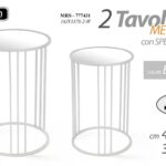 2 TAVOLINI METALLO BIANCO TOP  PIANO SPECCHIO TAVOLO TAVOLINO TONDO 59-54CM