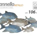 QUADRO METALLO PARETE PANNELLO DECORATIVO ARREDO PESCI PESCE BLU 106*3,5*44 CM
