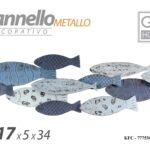 QUADRO METALLO PARETE PANNELLO DECORATIVO ARREDO PESCI PESCE BLU 117*5*34 CM