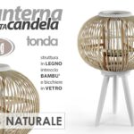 LANTERNA PORTACANDELA PIANTANA TERRA EVENTI GIARDINO VETRO Trepiede LEGNO 50*34