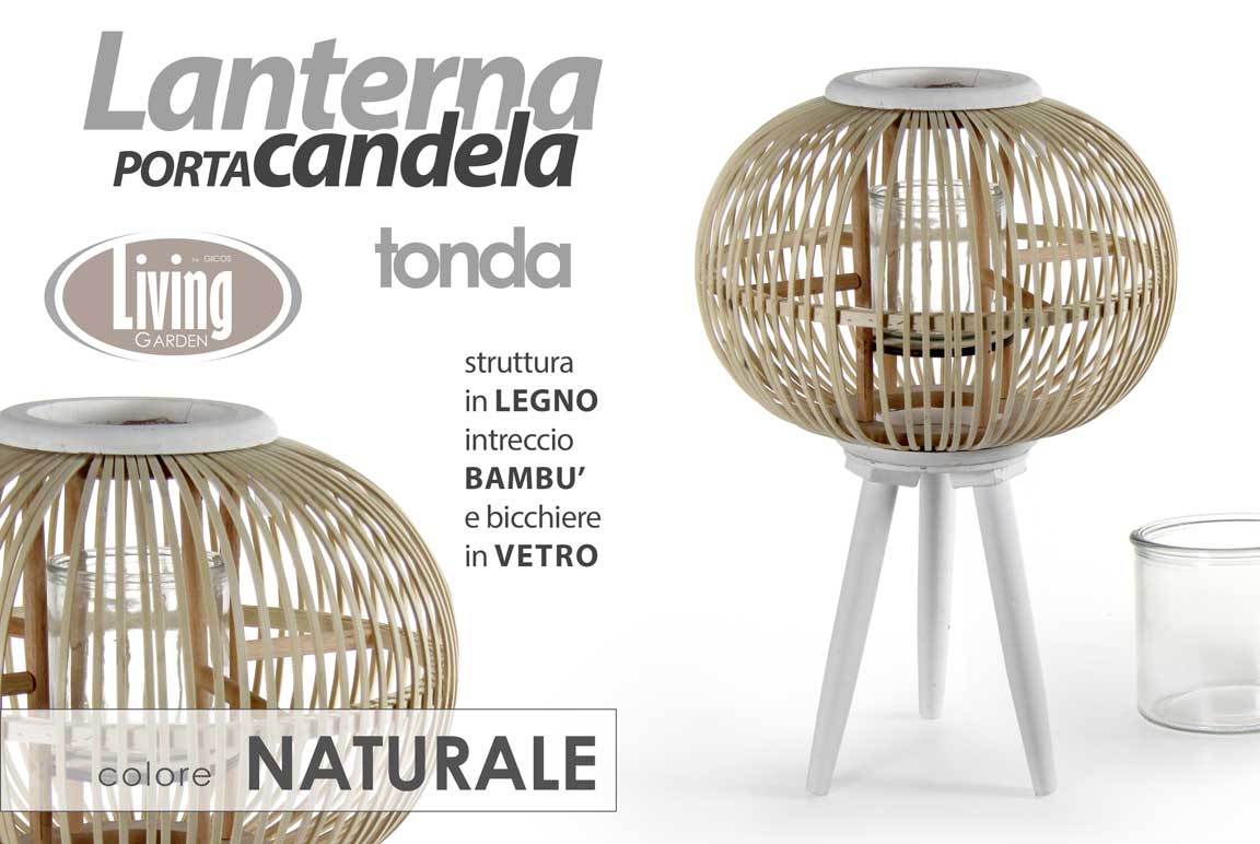 8025569777998 LANTERNA PORTACANDELA PIANTANA TERRA EVENTI GIARDINO VETRO Trepiede LEGNO 50*34 - immagine 1