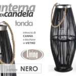 LANTERNA PORTACANDELA DA TERRA PIANTANA CASA EVENTI TONDA LEGNO NERO h 82*32cm