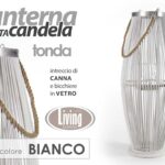LANTERNA PORTACANDELA DA TERRA PIANTANA CASA EVENTI TONDA LEGNO VETRO 95*34 cm