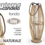 LANTERNA PORTACANDELA DA TERRA PIANTANA CASA EVENTI TONDA LEGNO NATURALE 82*32cm
