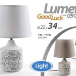 LAMPADA LUMETTO ABAT JOUR DA TAVOLO COMODINO BASE CERAMICA GOOD LUCK  34*22 cm