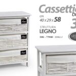 CASSETTIERA 3 CASSETTI VIMINI LEGNO BIANCA MOBILETTTO SLIM SALVASPAZIO 58*40*29