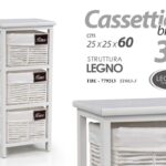 CASSETTIERA 3 CASSETTI VIMINI RIVESTITI BIANCA SLIM SALVASPAZIO LEGNO 60*25*25cm