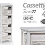 CASSETTIERA 4 CASSETTI VIMINI LEGNO SLIM SALVASPAZIO BIANCA 77*25*25CM