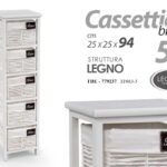 CASSETTIERA VIMINI 5 CASSETTI RIVESTITI LEGNO BIANCA SLIM SALVASPAZIO 94*25*25cm