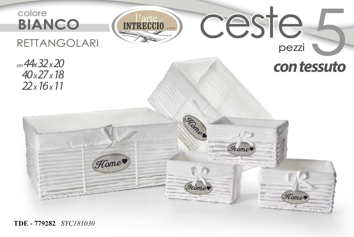 8025569779282 SET 5 CESTE BIANCHE RETTANGOLARI RIV TESSUTO PORTA VESTITI OGGETTI 44/40/22 CM - immagine 1