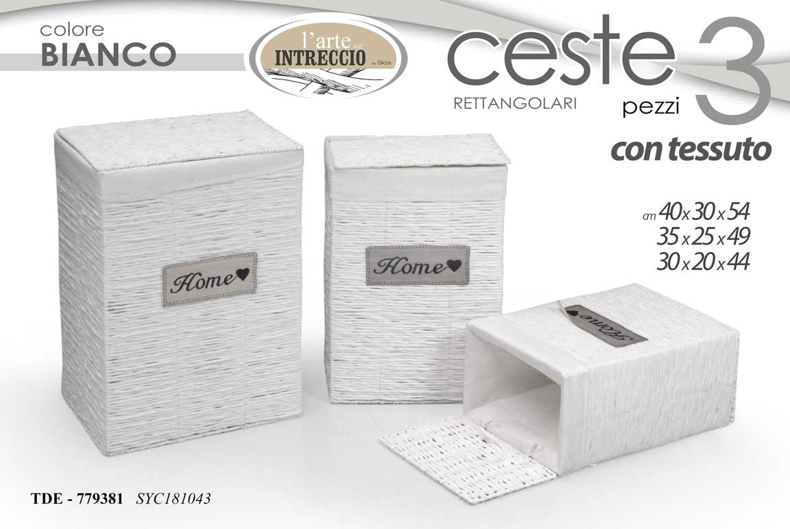 8025569779381 SET 3 CESTE VIMINI Portabiancheria BAGNO SALOTTO BIANCO CONTENITORE 54/49/44CM - immagine 1