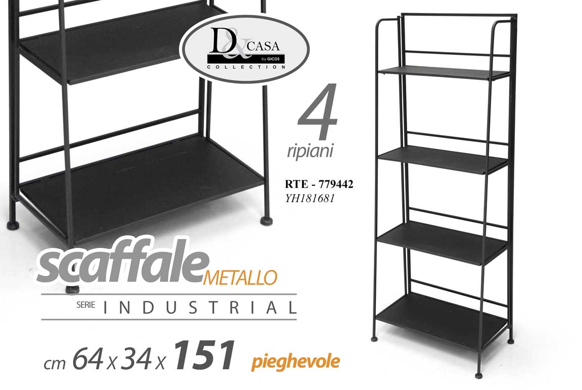 8025569779442 SCAFFALE LIBRERIA ENTRATINA 4 RIPIANI INGRESSO METALLO INDUSTRIALE 151*64*34 cm - immagine 1