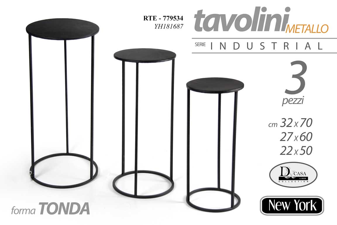 8025569779534 SET 3 TAVOLINI TRIS TAVOLO METALLO INGRESSO SALOTTO GIARDINO PIANTE 70-60-50 cm - immagine 1