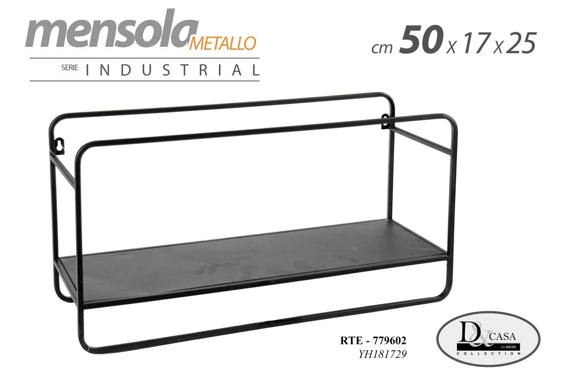 8025569779602 MENSOLA DA PARETE MODERNA METALLO MURO DESIGN INDUSTRIALE NERA 50*17*25 CM - immagine 1