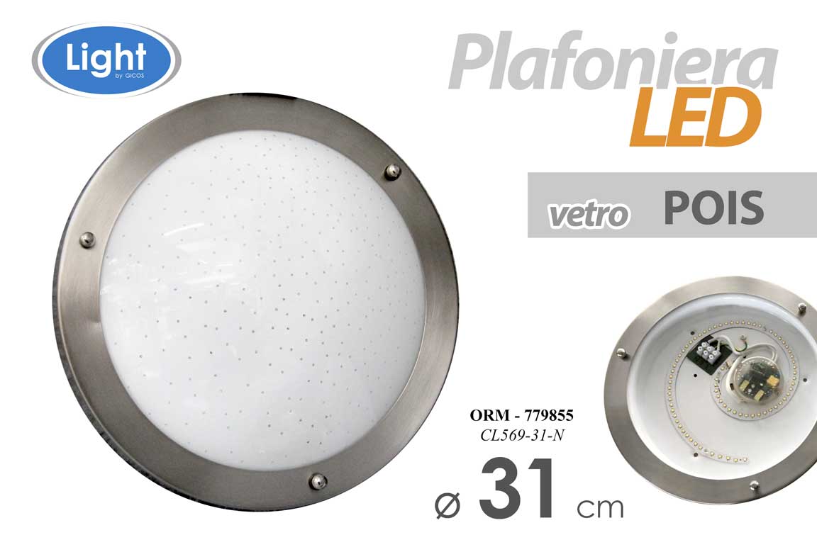 8025569779855 PLAFONIERA APPLIQUE TONDO MODERNO LED LAMPADARIO PARETE VETRO BIANCO POIS 31 cm - immagine 1