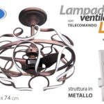 LAMPADARIO VENTILATORE METALLO MODERNO LED COLOR RAME INDUSTR TELECOMANDO 86*84