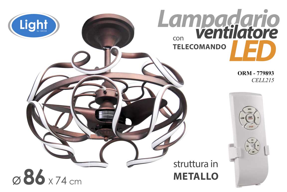 8025569779893 LAMPADARIO VENTILATORE METALLO MODERNO LED COLOR RAME INDUSTR TELECOMANDO 86*84 - immagine 1