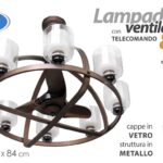 LAMPADARIO VENTILATORE METALLO 8 LUCI VETRO MODERNO COLOR RAME RUSTICO 86*84cm