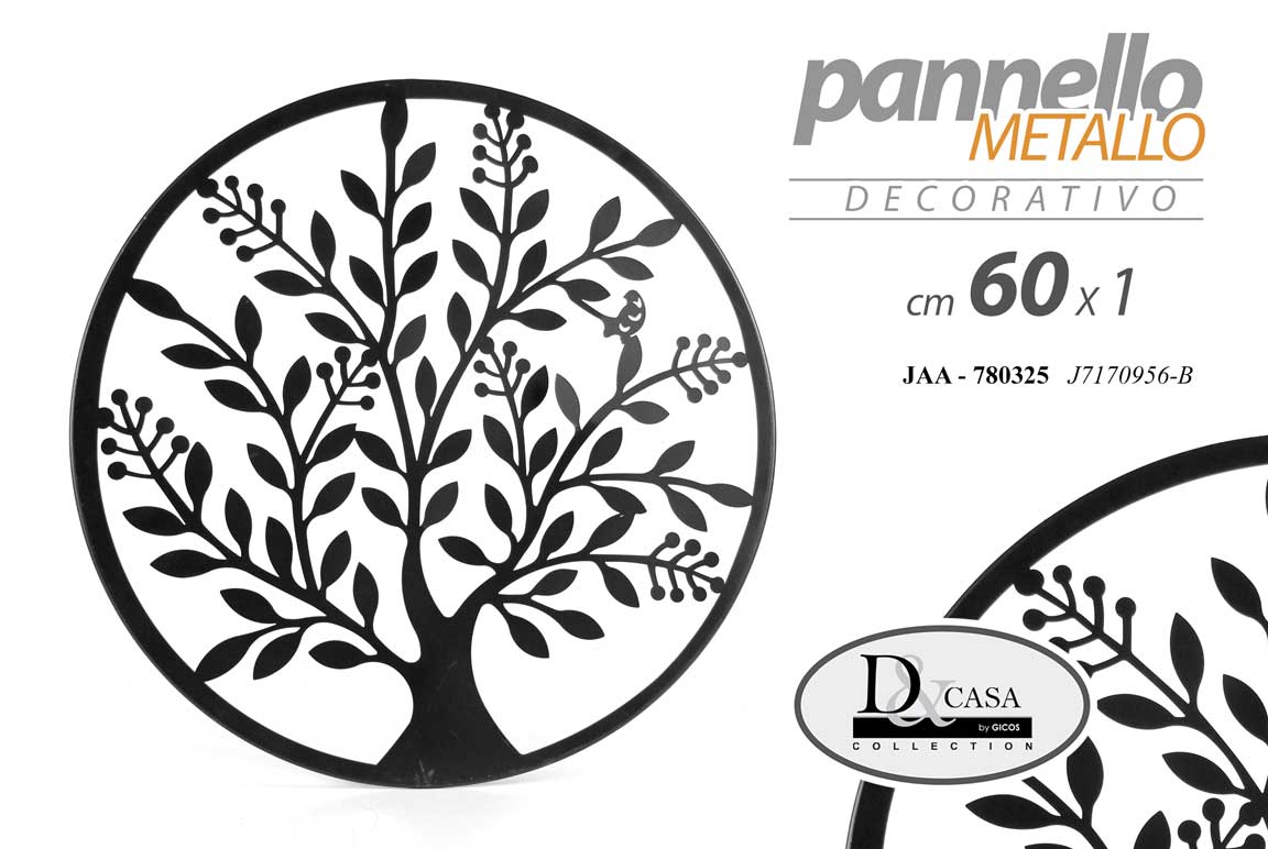 8025569780325 PANNELLO ARREDO TONDO IN METALLO NERO PARETE QUADRO ALBERO DELLA VITA 60 CM - immagine 1