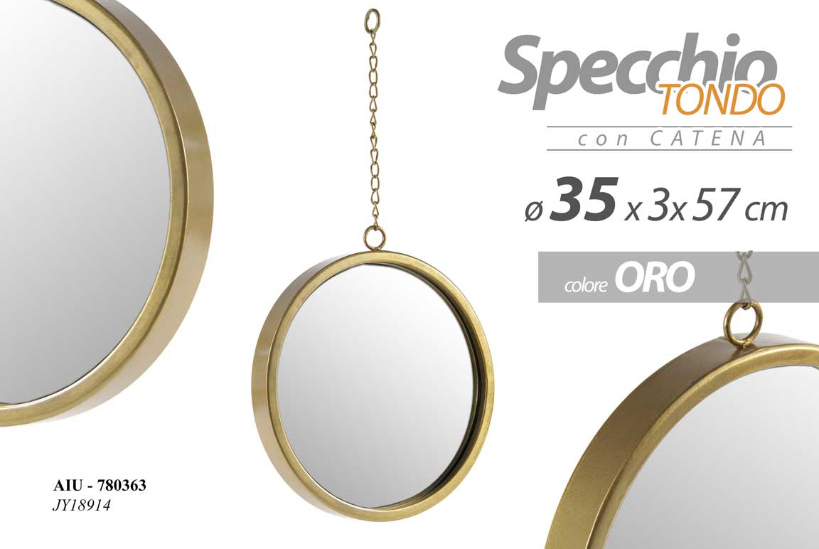 8025569780363 SPECCHIO PENDENTE PARETE CATENA SPECCHIERA CORNICE ORO CLASSICO MODERNO 57*35 cm - immagine 1