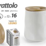 Barattolo cucina tondo ceramica bianco moderno tappo legno design casa 16x12 cm