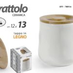 BARATTOLO CERAMICA TAPPO LEGNO ERMETICO Contenitore CUCINA BIANCO 13*12 cm