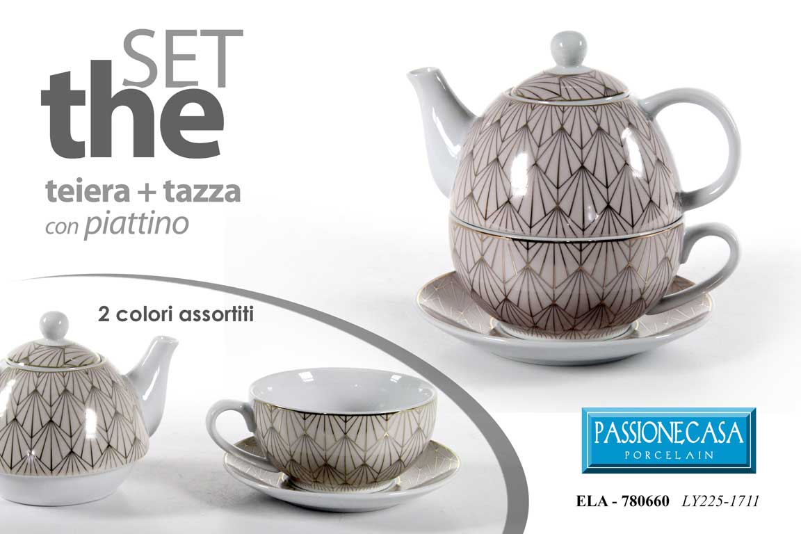 8025569780660 SET TEIERA TISANIERA CON TAZZA PIATTO SERVIZIO TISANE PORCELLANA CERAMICA C 16cm - immagine 1