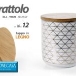 BARATTOLO CERAMICA TAPPO LEGNO ERMETICO Contenitore CUCINA COLORI VARI 12*10CM