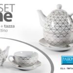 SET TEIERA TISANIERA CON TAZZA PIATTO SERVIZIO TISANE PORCELLANA CERAMICA B 16cm