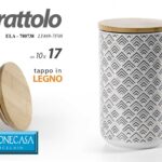 BARATTOLO CERAMICA TAPPO LEGNO ERMETICO Contenitore CUCINA COLORI VARI 17*10cm