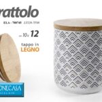 BARATTOLO CERAMICA TAPPO LEGNO ERMETICO Contenitore CUCINA BIANCO V 12*10CM