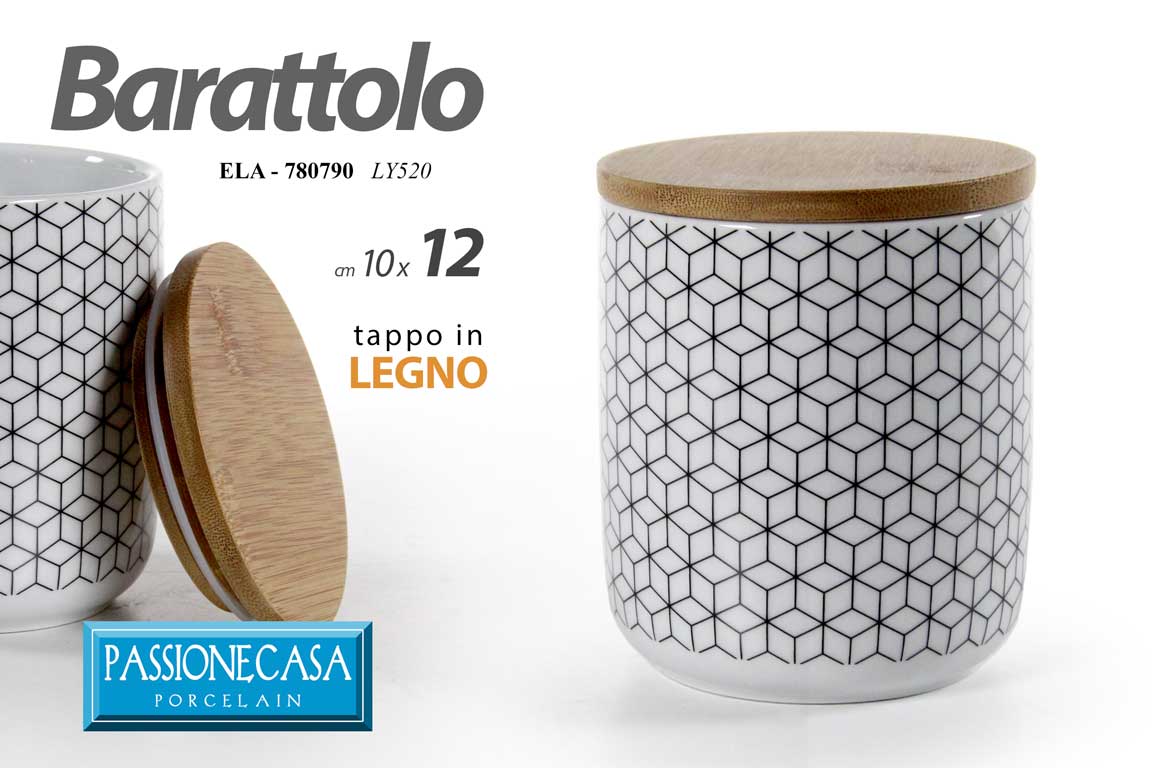 8025569780790 BARATTOLO CERAMICA TAPPO LEGNO ERMETICO Contenitore CUCINA BIANCO 12*10CM - immagine 1