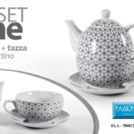 SET TEIERA TISANIERA + TAZZA PIATTO SERVIZIO TISANE PORCELLANA CERAMICA 16 cm
