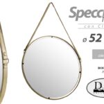 SPECCHIO DA PARETE CINGHIA ORO APPESO PENDENTE CORNICE CLASSICO MODERNO 52 cm