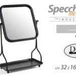 SPECCHIO 47 cm DA TAVOLO METALLO APPOGGIO PORTA OGGETTI NERO BEAUTY BAGNO TRUCCO