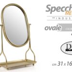 SPECCHIO 53 cm DA TAVOLO METALLO APPOGGIO PORTA OGGETTI ORO BEAUTY BAGNO TRUCCO