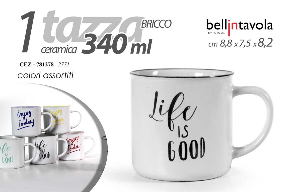 8025569781278 Tazza bricco caffè americano cioccolata colazione ceramica color chic ass 340 ml - immagine 1